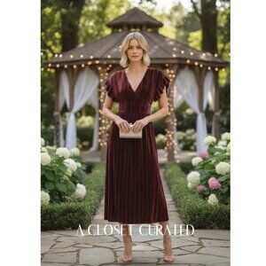 Masscob Deep V Velvet Midi Dress XS NEW